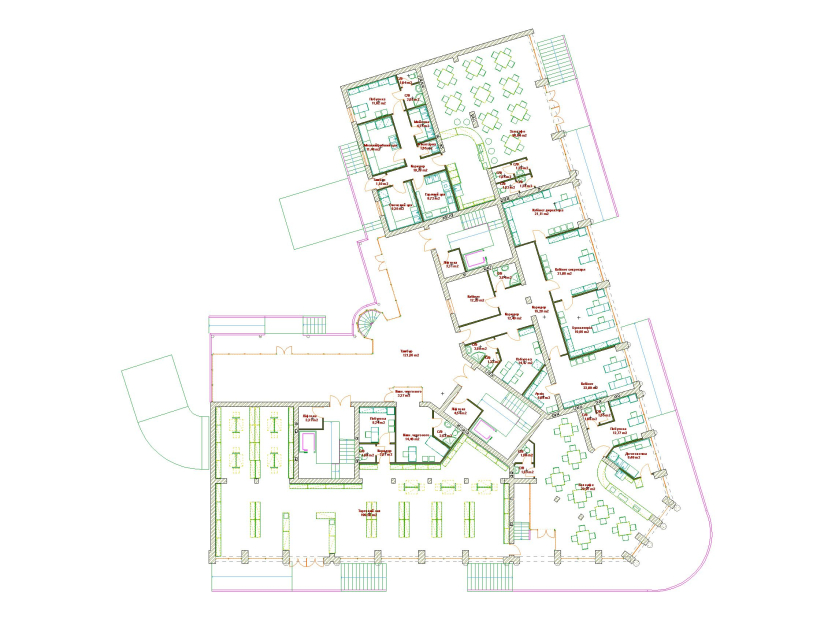 1-st floor plan with commercial facilities and administration offices - Blocked residential house Kovel Ukraine - Residential buildings - Projects - Parchitects title