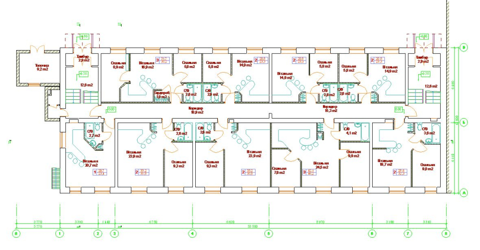 План 1-го поверху - Реконструкція існуючого приміщення під багатоквартирний житловий будинок - Житлові будинки - Проекти - Parchitects title