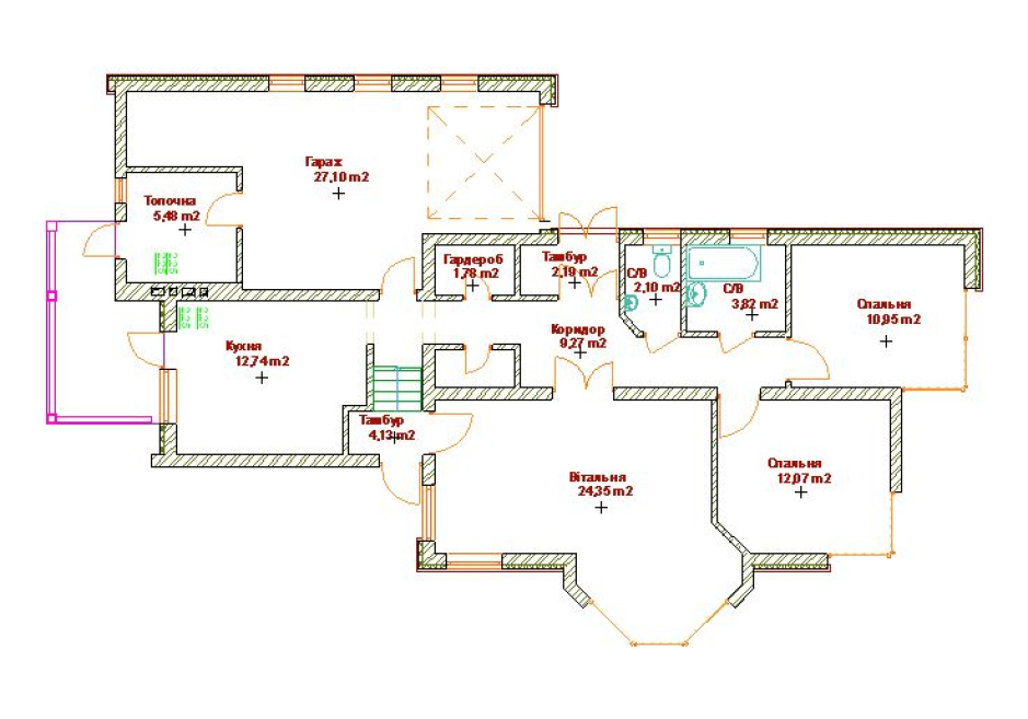 План 1-го поверху - Індивідуальний житловий будинок Ковель Україна - Житлові будинки - Проекти - Parchitects title
