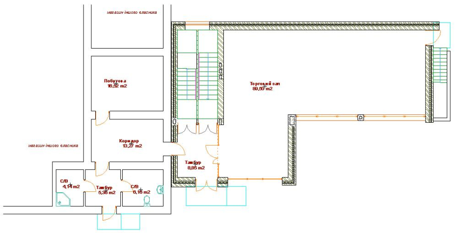 План 1-го этажа - Магазин в г.Ковель Украина - Коммерческие учреждения - Проекты - Parchitects title