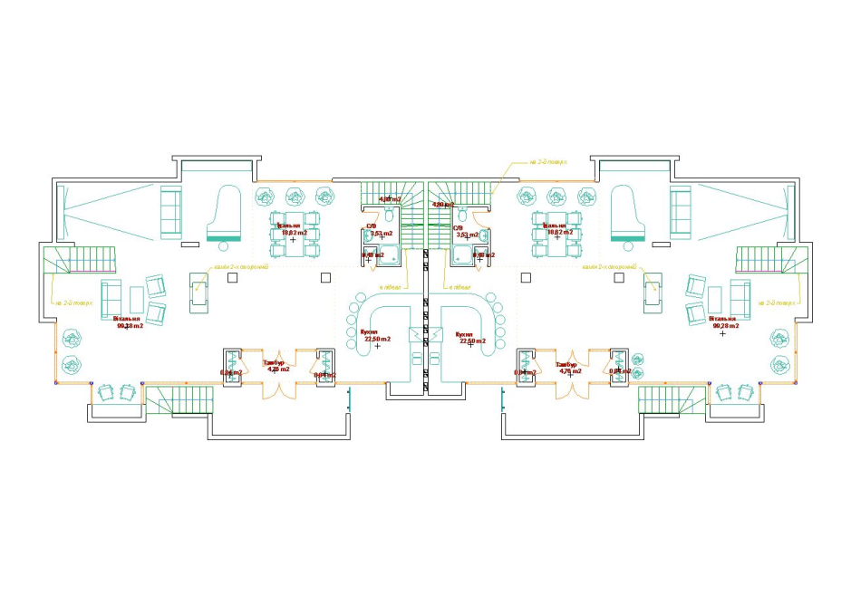 План 1-го поверху - Житловий будинок на 2 сім'ї Ковель Україна - Житлові будинки - Проекти - Parchitects title