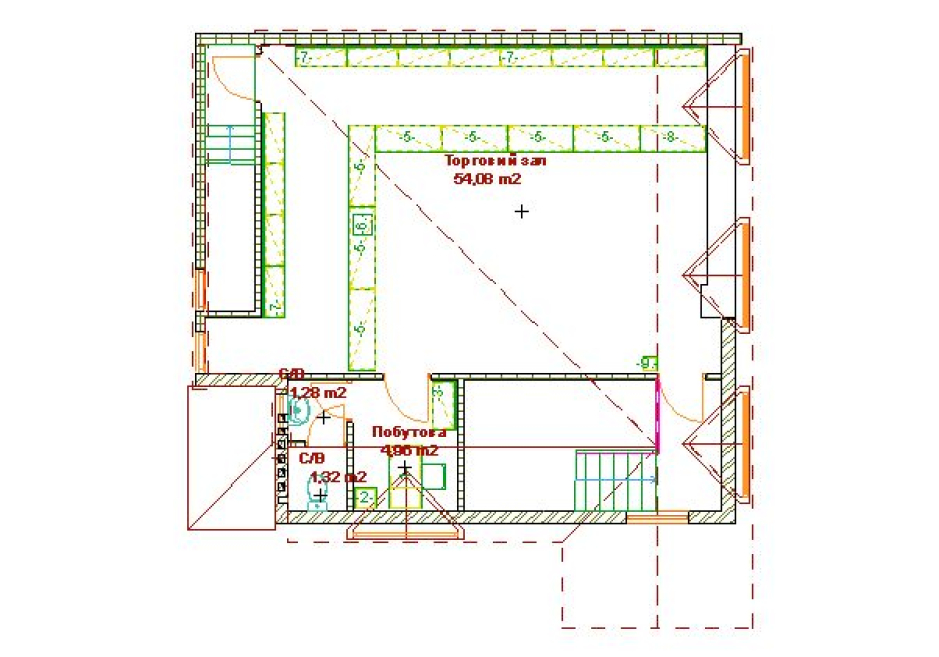 2-nd floor plan - Reconstruction of the existing building into retail shop in Ratne Ukraine - Commercial projects - Projects - Parchitects title