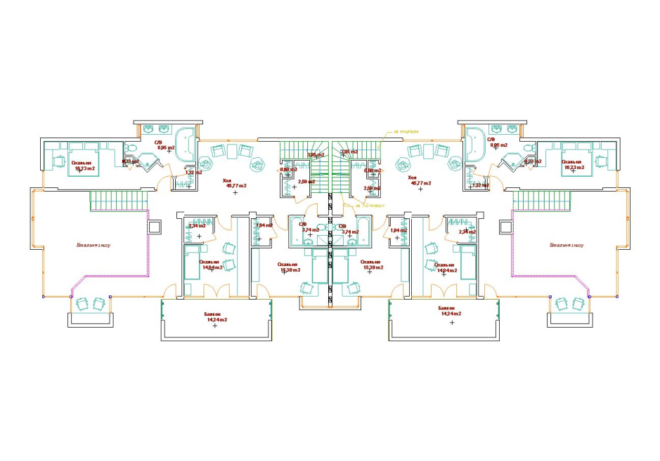 2-nd floor plan - Residential house for 2 families Kovel Ukraine - Residential buildings - Projects - Parchitects title
