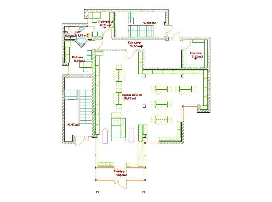 Groundfloor plan - Shop "Ocean" Kovel Ukraine - Commercial projects - Projects - Parchitects title