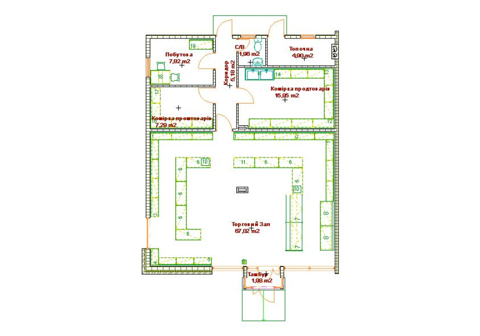 1-st floor plan - Retail shop in Velimche village Ukraine - Commercial projects - Projects - Parchitects title