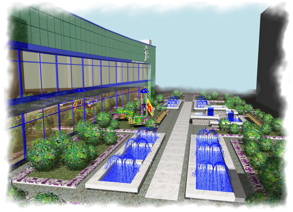 3D rendering (landscape park) - Project proposition of the retail store construction in Kovel Ukraine - Commercial projects - Projects - Parchitects title