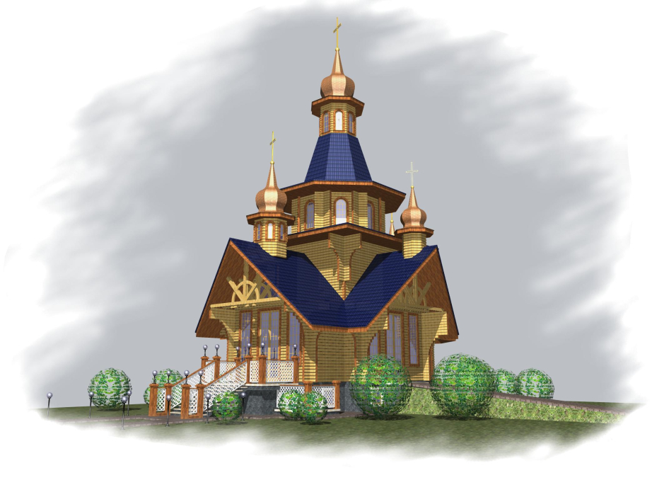 Wood building version. 3D rendering - Chapel Kovel Ukraine - Worship places - Projects - Parchitects title