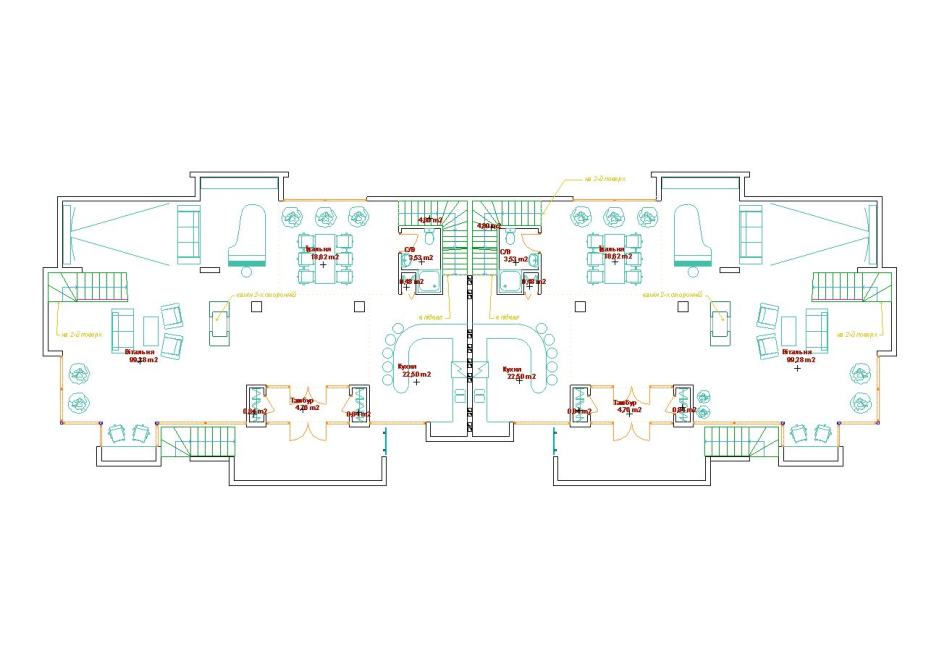 1-st floor plan - Residential house for 2 families Kovel Ukraine - Residential buildings - Projects - Parchitects title