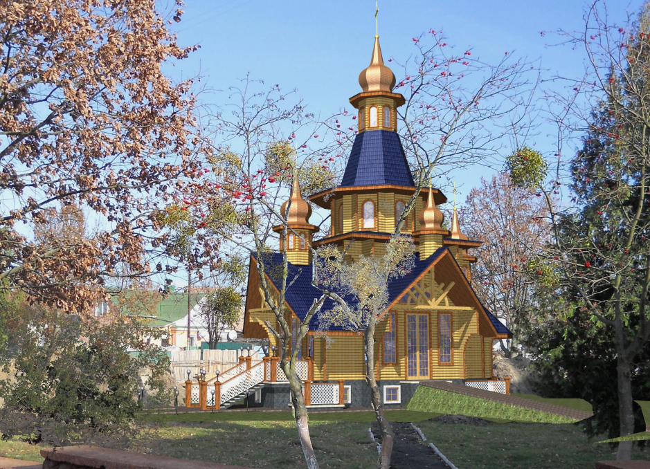 Wood building version. 3D rendering - Chapel Kovel Ukraine - Worship places - Projects - Parchitects title