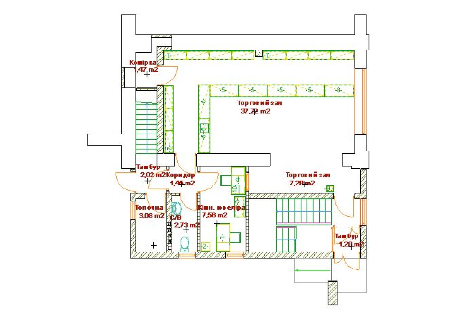 1-st floor plan - Reconstruction of the existing building into retail shop in Ratne Ukraine - Commercial projects - Projects - Parchitects title
