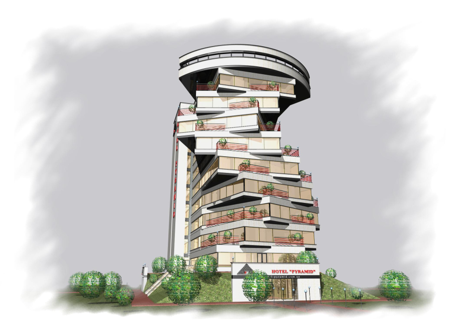 Hotel.3D rendering - Commercial complex Kovel Ukraine - Commercial projects - Projects - Parchitects title