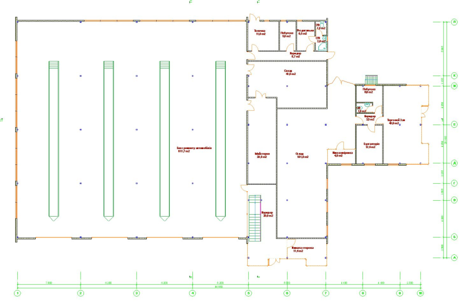 Autoservice. 1-st floor plan - Commercial complex Kovel Ukraine - Commercial projects - Projects - Parchitects title