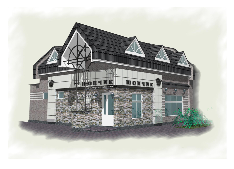 3D rendering - Reconstruction of the existing building into retail shop in Ratne Ukraine - Commercial projects - Projects - Parchitects title