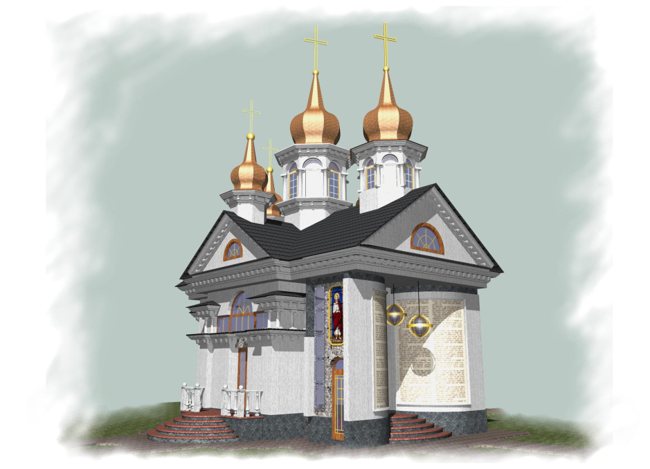 Brick building version. 3D rendering - Chapel Kovel Ukraine - Worship places - Projects - Parchitects title