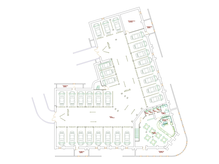 План подземного этажа с автостоянкой и кафетерием - Многоквартирный жилой дом г.Ковель Украина - Жилые дома - Проекты - Parchitects title